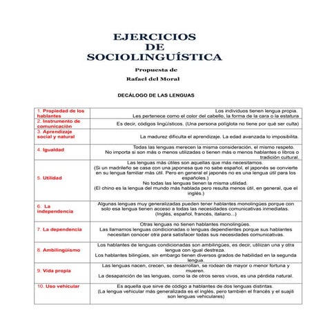Ejercicios de sociolingüística