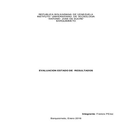 Ejercicio estado de resultado