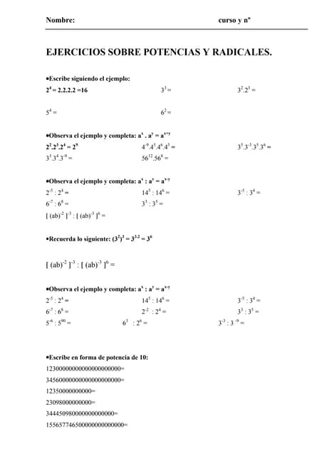 Ejercicio propuesto de potencias y radicales