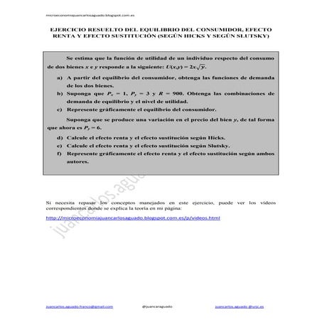 Microeconomía: ejercicio resuelto del equilibrio del consumidor 