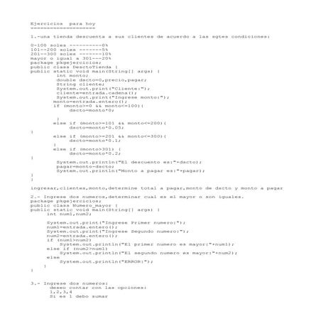 Ejercicios en netbeans con condiciones