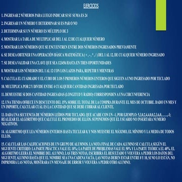 24 Ejercicios de Programación (Análisis-Seudocodigo-Java)