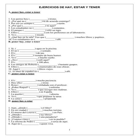 Ejercicios de hay tener estar