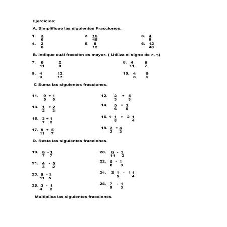Ejercicios De Fracciones   6º