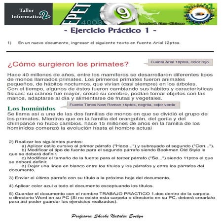 Ejercicios 1 - Taller de Informática - Procesador de Texto WORD