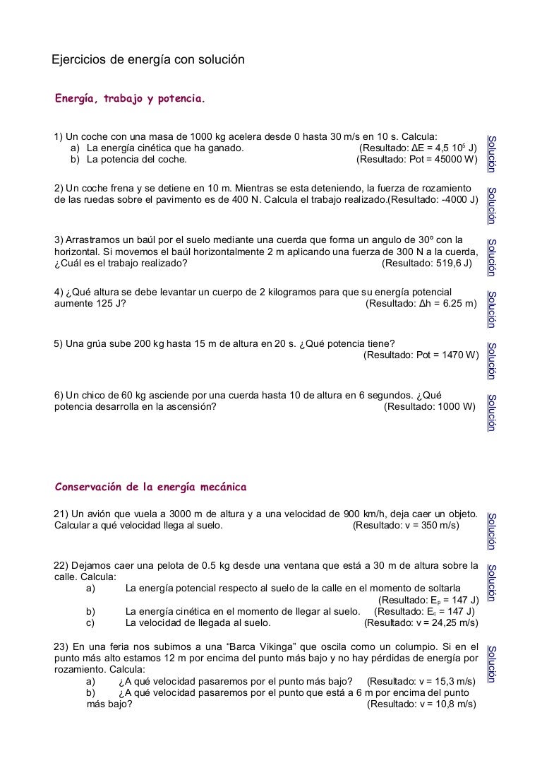 Ejercicios energia con solucion