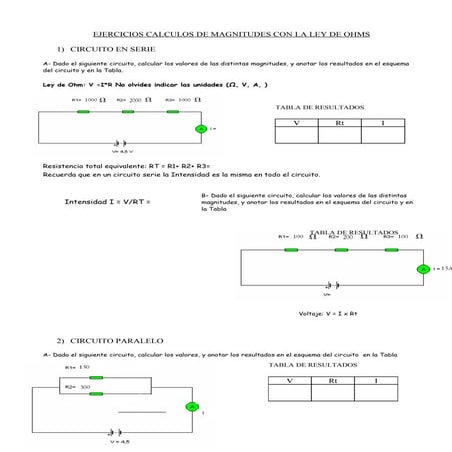 Calculos de magnitudes con la ley de ohms