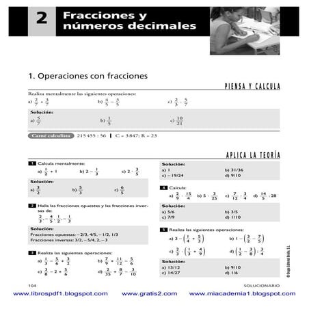 Ejercicios con fracciones y números decimales