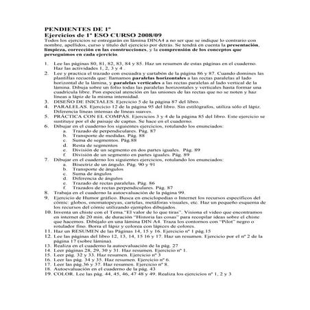 Ejercicios De 1º  Eso C Pendientes