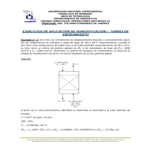 Ejercicios de aplicación de humidificación   torres de enfriamiento