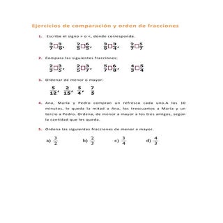 Ejercicios de comparación y orden d...