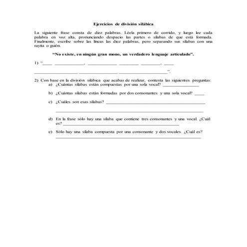 Ejercicios de división silábica