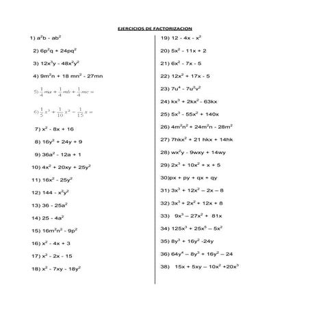 Ejercicios de factorizacion