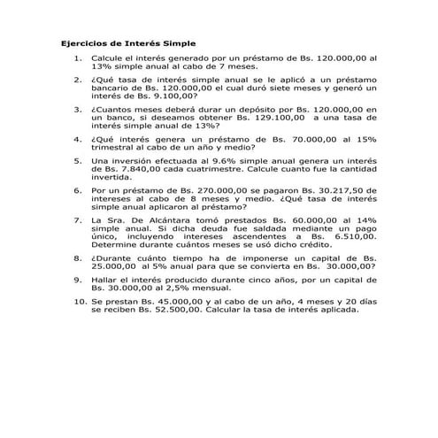 Ejercicios de interés simple