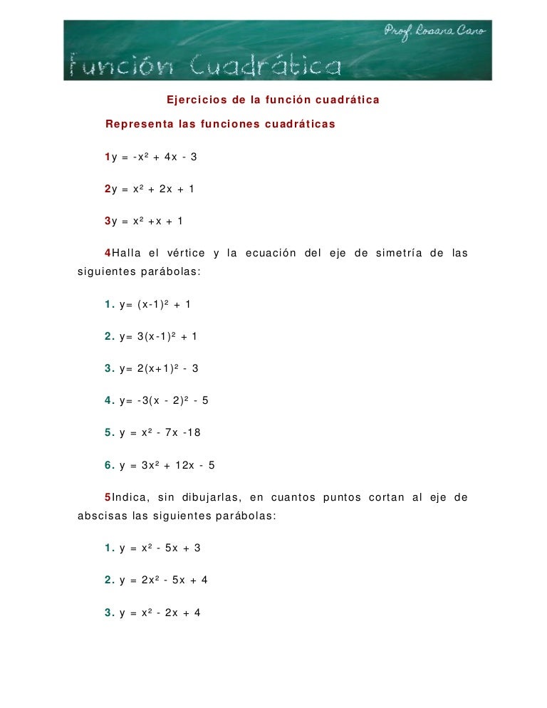 Funcion Cuadratica Ejercicios