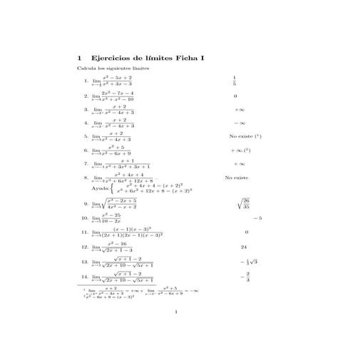 Ejercicios de limites 2º bach.ccss