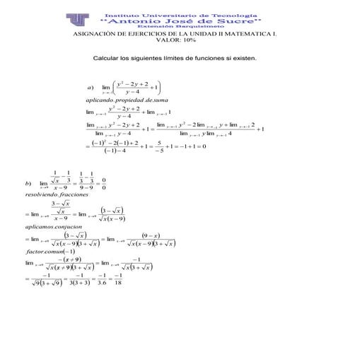Ejercicios de limites y funciones final 1
