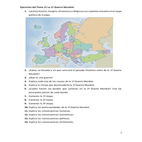 Ejercicios del tema 11 la 1ª  guerra mundial