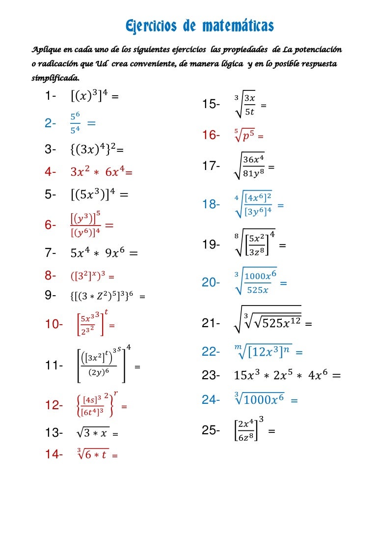 Ejercicios de matemáticas