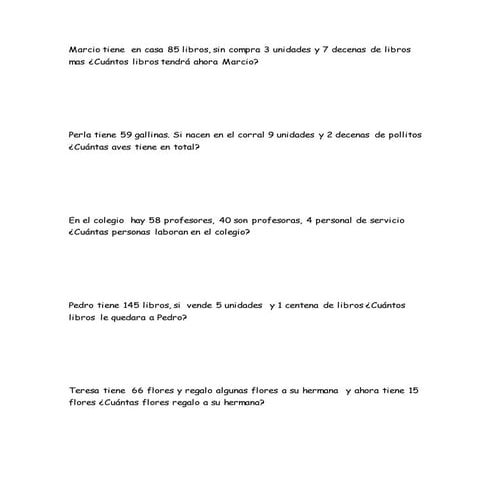 Ejercicios de matematica - problemas 2do grado de primaria