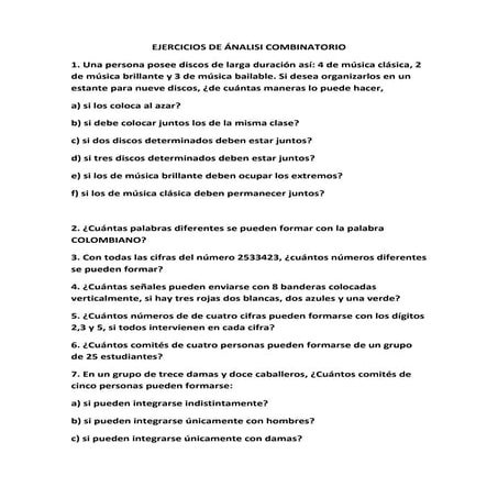 Ejercicios de ánalisi combinatorio | PDF