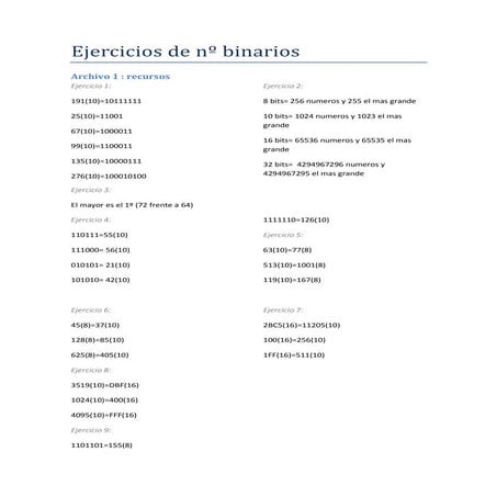 Ejercicios de nº binarios