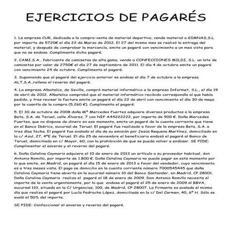 Ejercicios de pagarés
