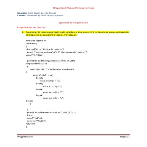 Ejercicios de programación.