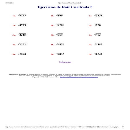 Ejercicios de raíz cuadrada 1