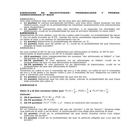 Ejercicios de selectividad probabilidad