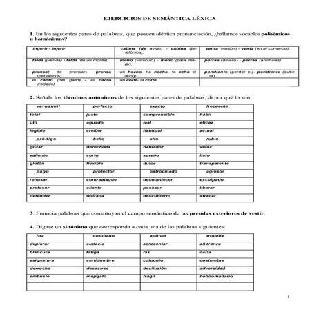 Ejercicios de semántica léxica