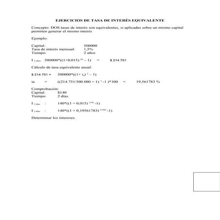 Ejercicios de tasa de interés equivalente | DOC