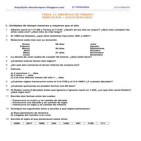 Ejercicios de tiempo + solucionario