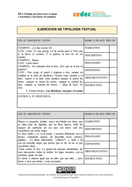 Ejercicios de tipología textual