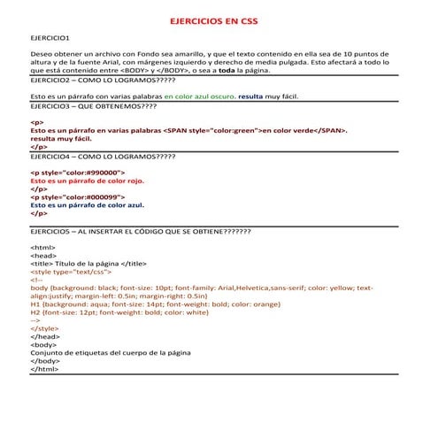 Ejercicios en css | DOCX