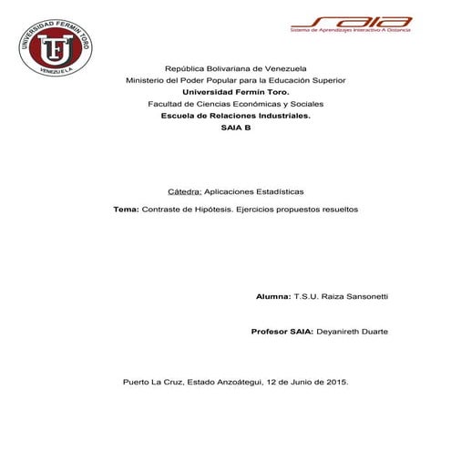 Ejercicios Contraste de Hipótesis resueltos