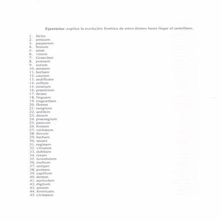 Ejercicios evolucion fonetica
