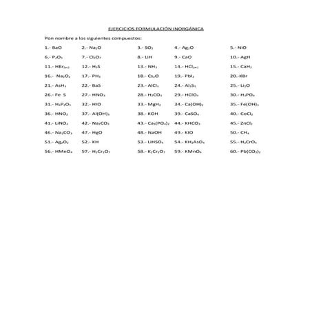 Ejercicios Formulaci n Inorg nica 2 DOCX