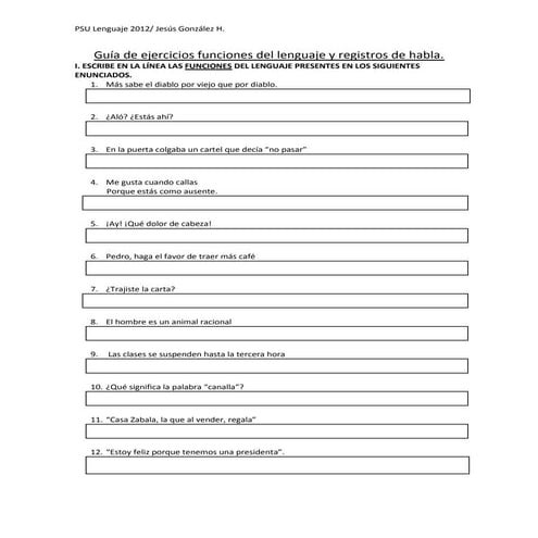 Ejercicios funciones del lenguaje y registros de habla. modulo 01 | PDF