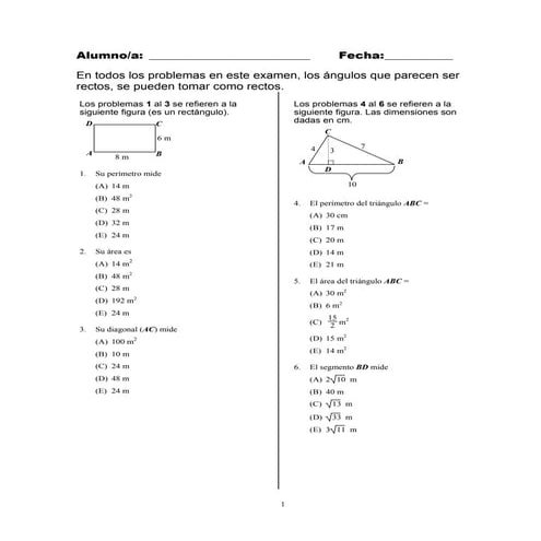 Ejercicios geometría, con respuestas