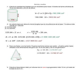 Ejercicios área y volumen del cono,...