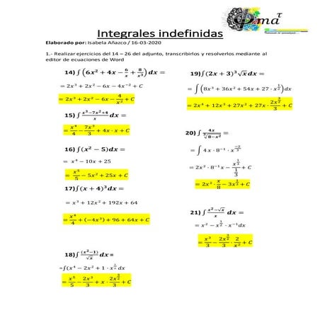INTEGRALES INDEFINIDAS EJERCICIOS