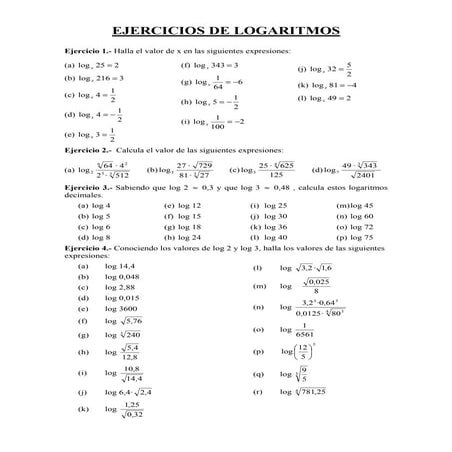 Ejercicios logaritmos  1º bachillerato-css