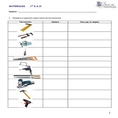 Ejercicios materiales 1º eso madera y metales