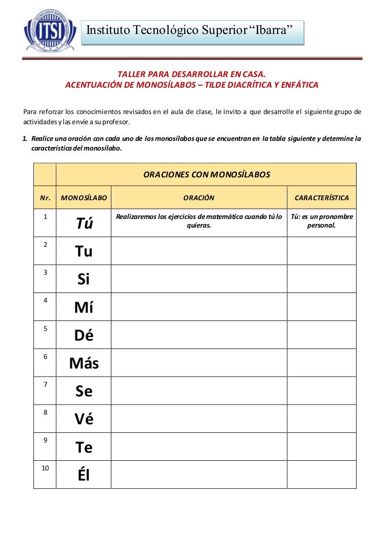 Ejercicios Monosilabos