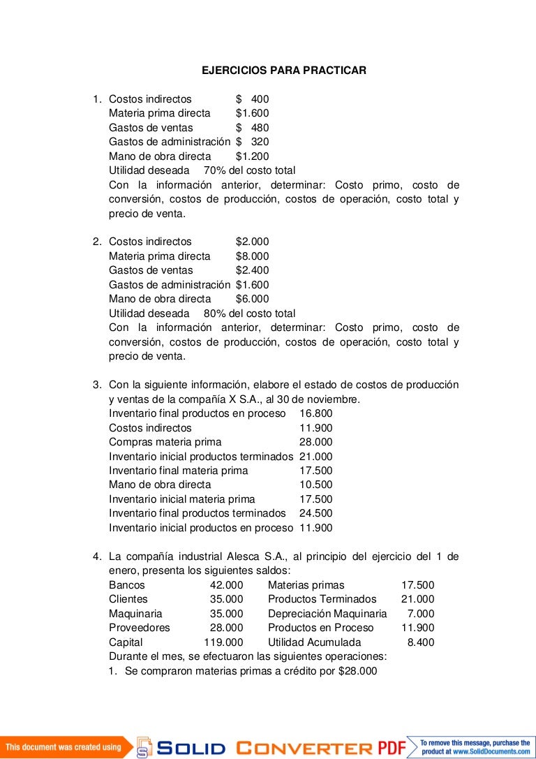 Ejercicios para practicar costos jav