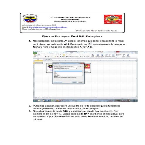 Ejercicios paso a paso excel 2010 fecha y hora. primer trabajo