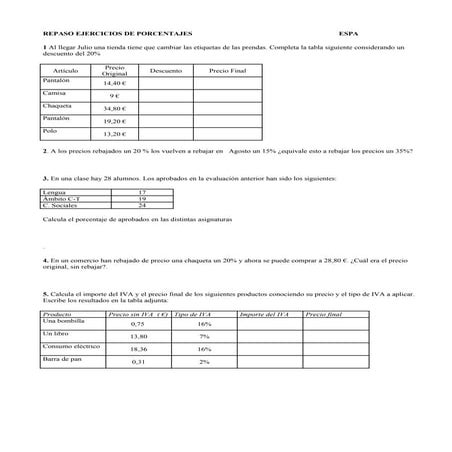 Ejercicios Porcentajes