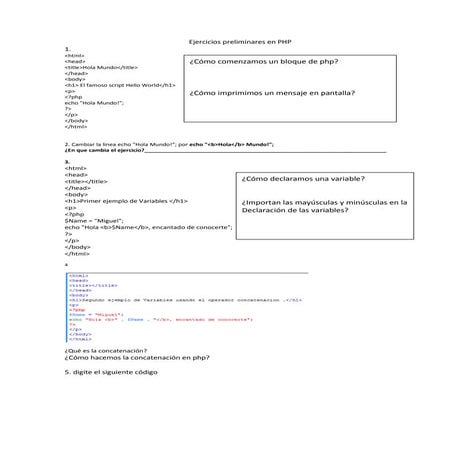 Ejercicios preliminares en php