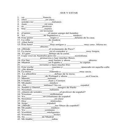 Ejercicios Presente Indicativo v  Irregulares Ser Y Estar